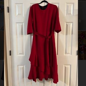 Red modest dress with belt